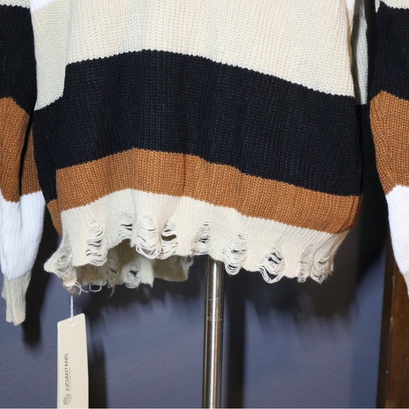 Juoiantang brown and cream distressed sweater, size Large - Picture 5 of 9